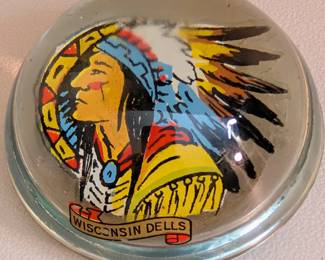 Reverse Painted Paperweight Native American