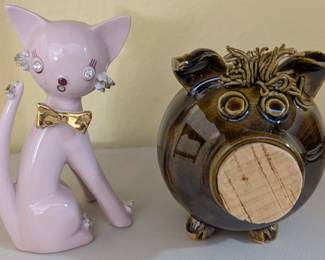 Vintage Cat Figurine & Pig Piggybank