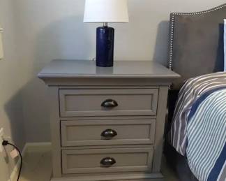 Winners Only Brand Three Drawer Modern Gray Night Stand And Lamp