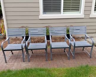 Four Metal Burnished Gray Outdoor Chairs
