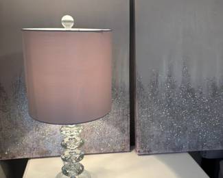 Moody, Textured Paintings And Sparkly Lamp With A Stunning Cut Glass Base