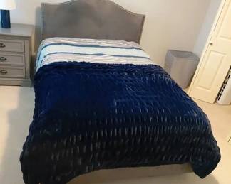 Suede And Riveted Gray Bedframe And Bedding Set