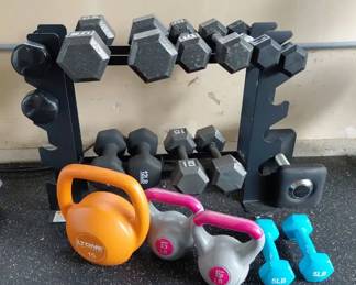 Dumbells 5lb20lbs, Rack And Kettle Bells