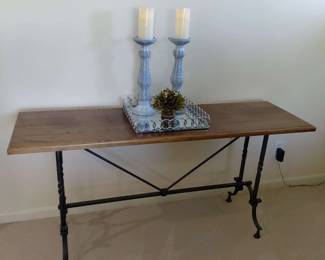 Wrought Iron And Wood Side Table With Charming Decor