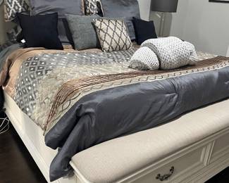 king size bedroom set- includes bed dresser and night stands- also have motorized base w/ memory foam king mattress sold as set or sep linens available too ress and