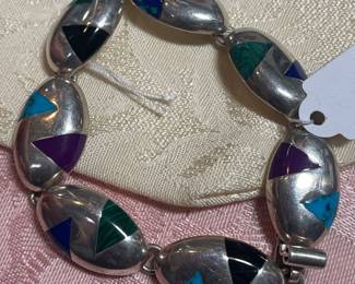 HEAVY STERLING BRACLET W/ STONES