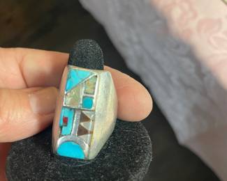 HEAVY STERLING  TURQUOISE AND MORE RING  