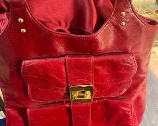 LARGE RED LEATHER   NAME BRAND PURSE  MINT 