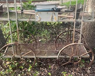 VINTAGE IRON  GARDEN /PLANTING CART-  HUGE  YOU BUY AND YOU MOVE -COOLEST THING!