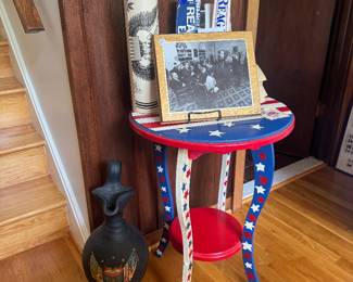 Hand-Painted Round American Flag Side Table with Political Collectibles