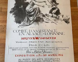 1916 World War 1 French Propaganda Poster "Comite d'assistance en Alsace-Lorraine" Promoting "Tombola Artistique"