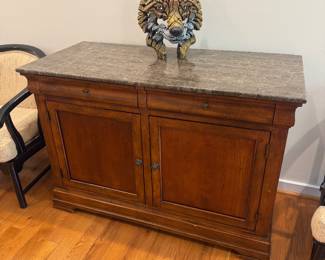 Ethan Allen 2 Door / 2 Drawer Marble Top Console Table (22"D x 48"W x 33-1/2"H) 