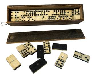 Antique Victorian-era bone and ebony dominoes set
