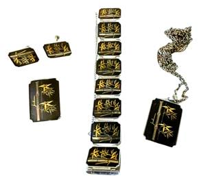 Vintage Japanese Damascene Jewelry Set