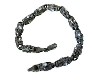 Vintage filigree link bracelet with rhinestones