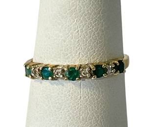 Vintage 14K emerald diamond half-eternity ring