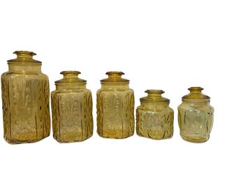 	 Amber Glass Kitchen Canister / Apothecary Jar Set