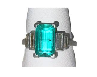 Art Deco-style Natural Emerald & Diamond Ring