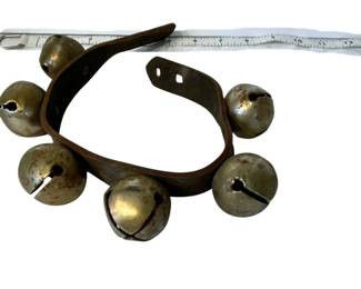 Antique strap of 6 brass Crotal sleigh bells
