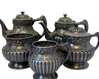 	 5-piece ornate silverplated tea and coffee service