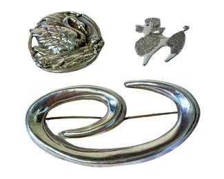 Three Vintage Sterling Brooches