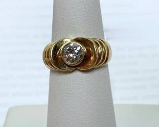 Wide Stylized 14K Diamond Solitaire Ring