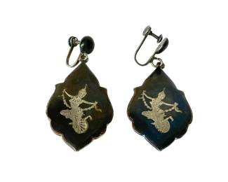 Vintage Siam sterling silver niello earrings