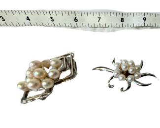 Vintage silver and cultured pearl brooches