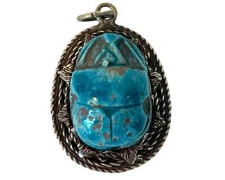 Vintage Egyptian Revival faience scarab pendant