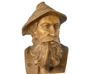 Vintage Hand-carved Wooden Alpine Man Bust