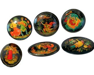 Russian lacquer art brooches/pins