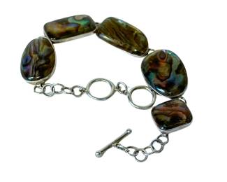 Sterling silver and abalone shell link bracelet