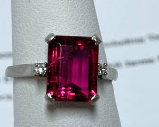 Platinum Natural Rubellite Diamond Solitaire Ring