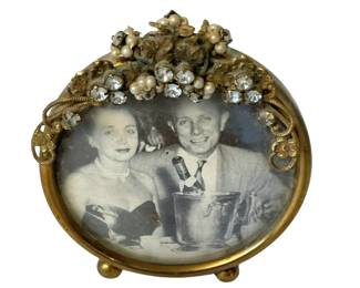 Jeweled brass miniature picture frame