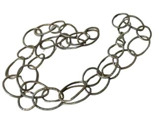 Sterling silver hammered open-link chain necklace