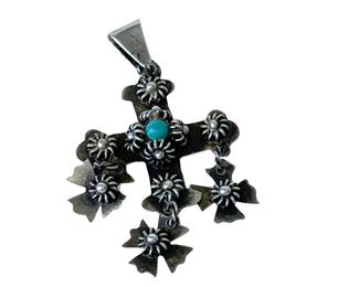 Mexican sterling silver Yalalag cross pendant