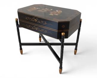 Asian Black Lacquer Chinoiserie side table