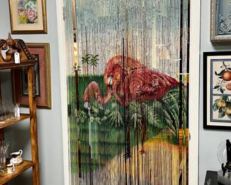 Hand-painted bamboo beaded curtain hand painted bamboo beaded boho-tropical doorway curtain, by Dylan Scott Pierce, made in Vietnam 