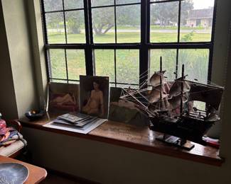 Wood Model Ship from 1940's with Light