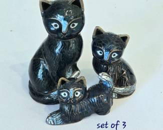 Set of 3 vintage cloisonne cats