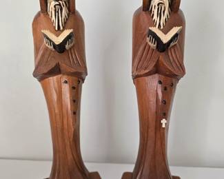 Hand carved Mexican wood bishop figures