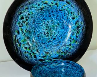 W.C. Lowry Hot Island Glass blown platter & bowl