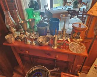 Pewter, Pine Hall Table, Wooden Granny Core Bucket, Local Buildings Wooden Miniatures