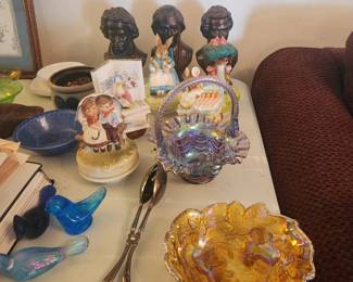 Fenton Glass Basket, Classical Musician Busts, Beatrice Potter Music Boxes