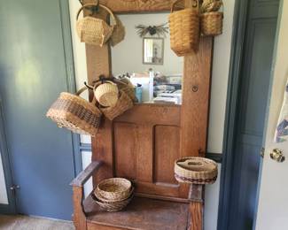 Antique Hall Tree and GORGEOUS Baskets inc Judy Wombleton