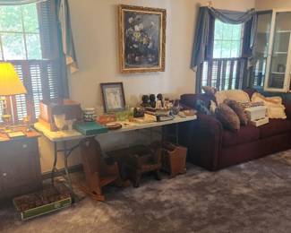 Oak Wash Stands, Stools, Burgundy Sleeper Sofa, Gorgeous Oil Painting