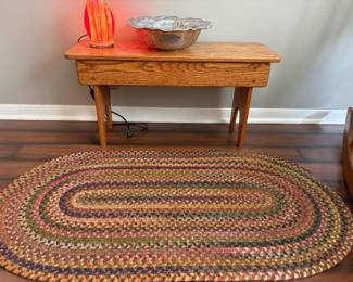 Braided Rug Like New & Handmade Oak Storage Bench 