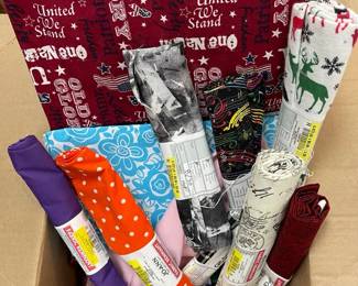Box Of Fabric Remnants In Many Different Patterns Material