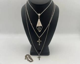 Two Cross Necklaces with Wire Wrapped Necklace and Chain