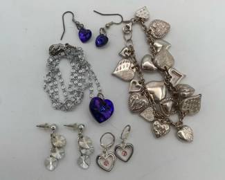 Silver Hearts Charm Bracelet with Heart Themed Necklace and Earrings